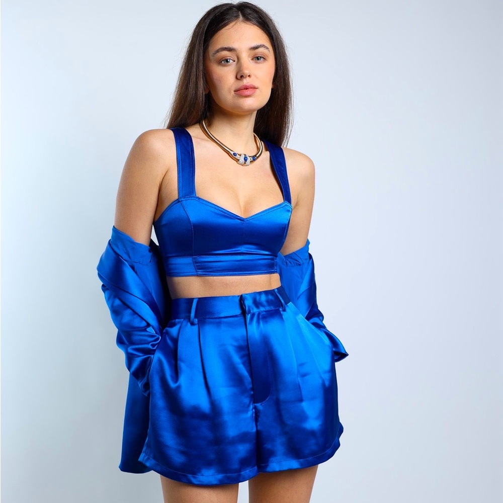 Satin Crop Top in Electric Blue - Women